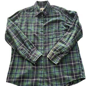 Womens Eddie Bauer 100% Cotton Blue/Green/White Plaid Long Sleeve Flannel